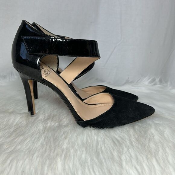 Vince Camuto Carlotte Black Asymmetrical Strap Heels Sz 8 - Picture 5 of 7